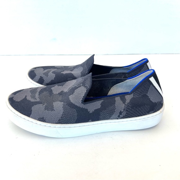 ROTHY’S The Original Slip On Grey Camouflage Blue Trim Comfy Sneakers Sz 6 - Picture 8 of 16